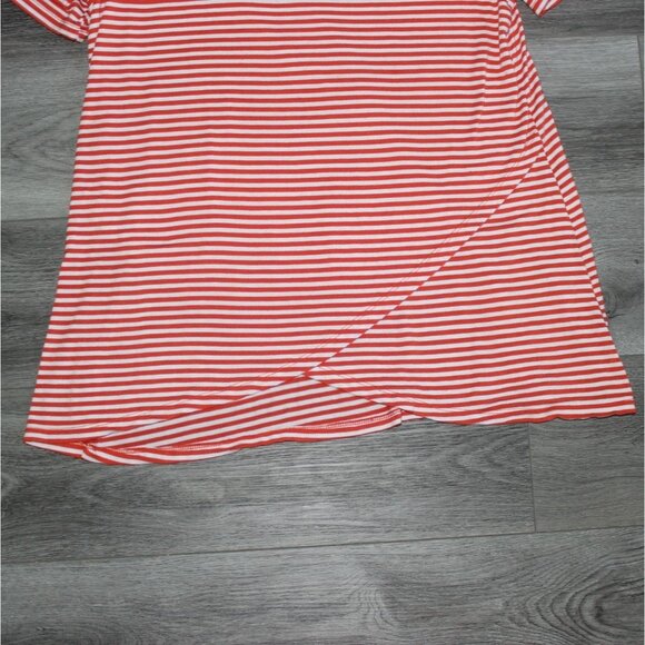 Christopher & Banks Striped, Soft, Short Sleeve Crossover Bottom Blouse-Orange-L - Picture 3 of 6